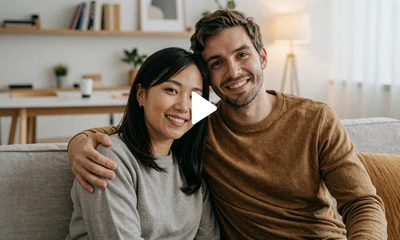 Video testimonial thumbnail of Michael and Yuki sharing their SakuraDate love story